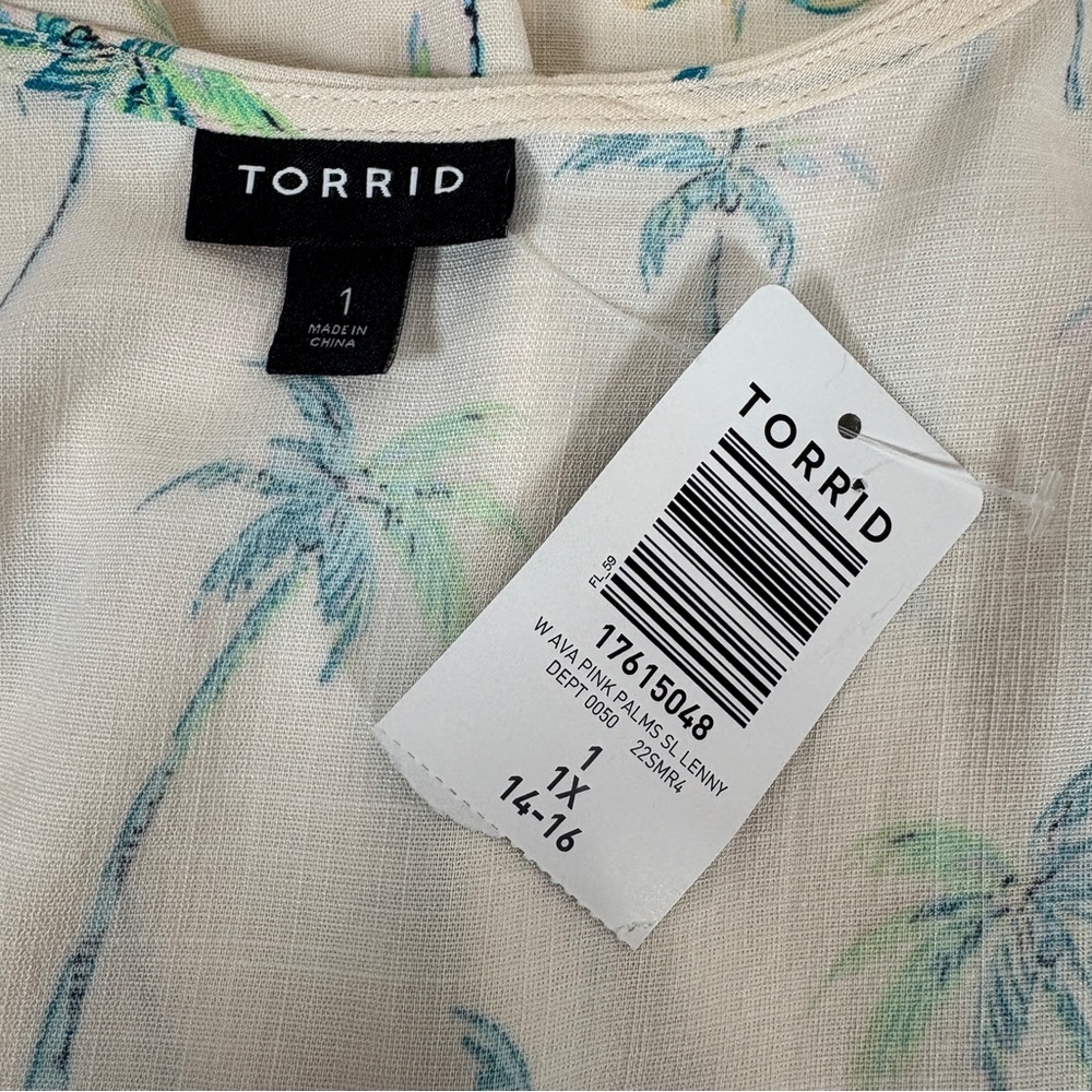 NWT Torrid Ava Pink Palms V Neck Cami Palm Tree Light Pink 1 1X 14-16 - Picture 9 of 10